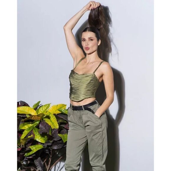 NWT Zara Blogger’s Favorite Green Satin Effect Ruched Draped Corset Top, Size XS - Picture 11 of 16